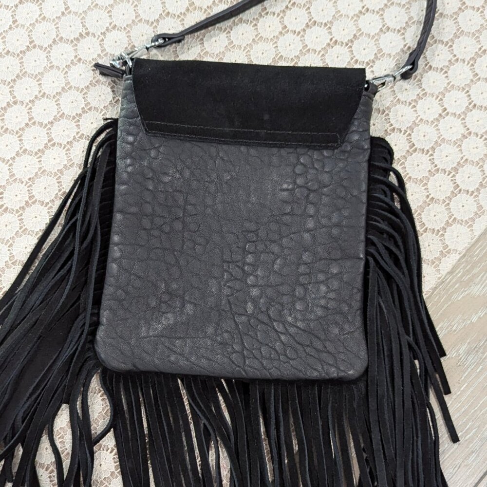 Black Suede Fringe Crossbody Bag - Picture 4 of 8